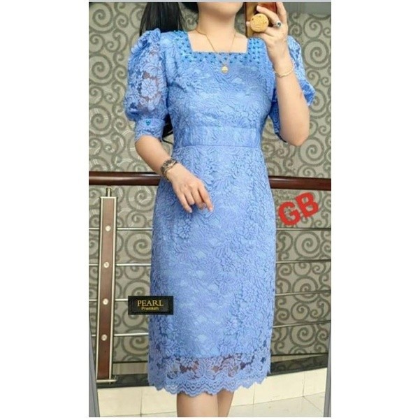 WATS  DRES SEMI BRUKAT BAJU PESTA WANITA KEKINIAN TUNIK RENDA VIRAL TANGAN BALON MUTIARA