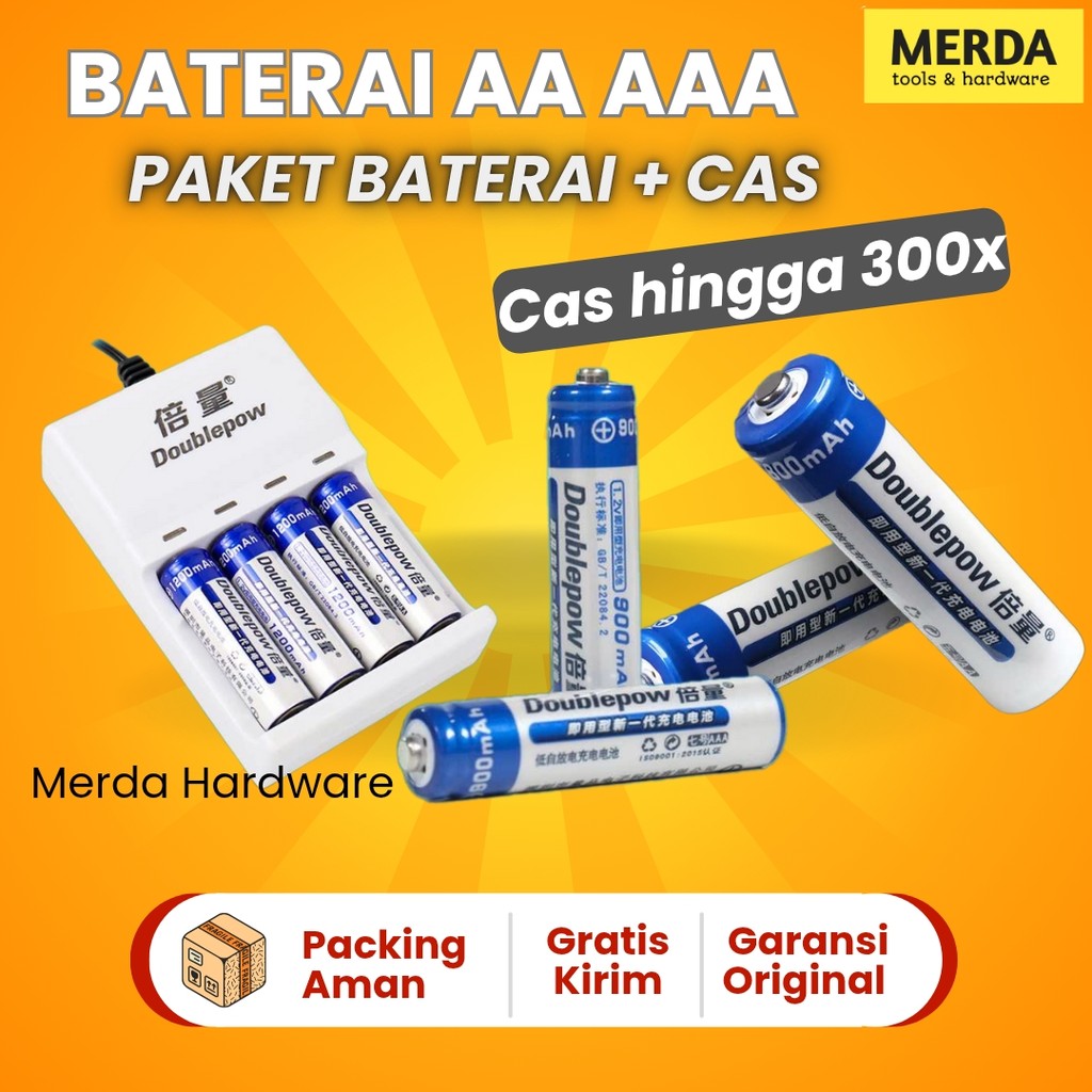 Baterai AA AAA Rechargeable Doublepow Baterai Charger Batre Batrei Cas AA AAA Ni-MH