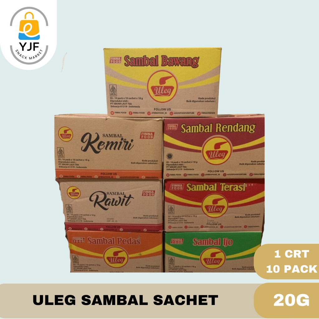 

Uleg Sambal Finna Terasi / Rawit / Geprek / Rendang / Bawang / Ijo / Teri / Pedas / Kemiri 1 CRT/10PACK