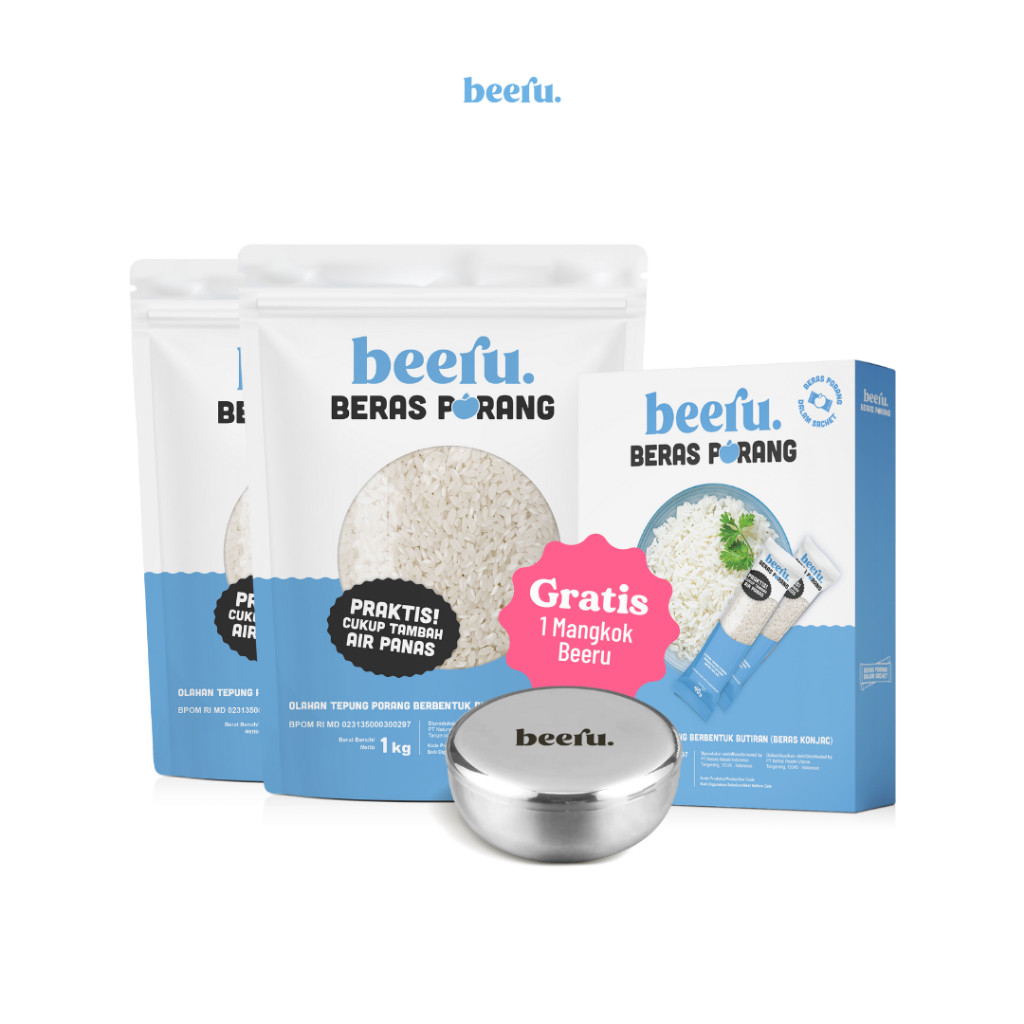 

Beeru Beras Porang Paket 2 Pouch Plus 1 Box Free Mangkok Stainless