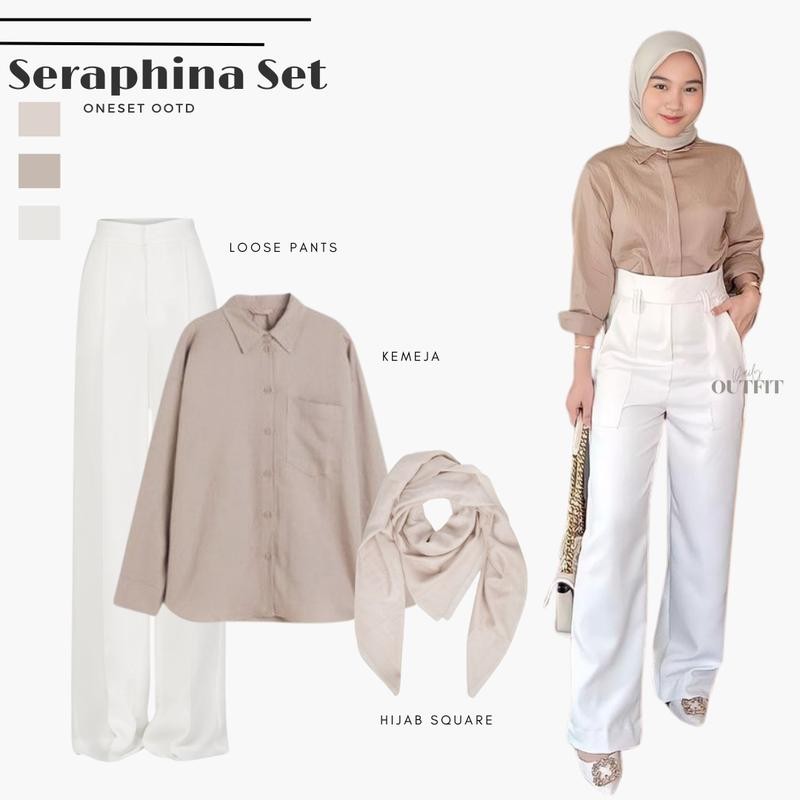 Outfit Set Remaja Kekinian ( Kemeja + Celana Kulot + Hijab ) One set OOTD Simple - Seraphina