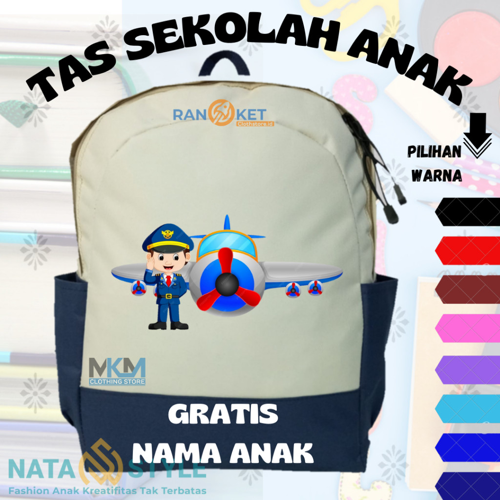 Tas Anak Profesi Pilot Pesawat I Tas Sekolah Anak Profesi Pilot Pesawat  {FREE CETAK NAMA} COD