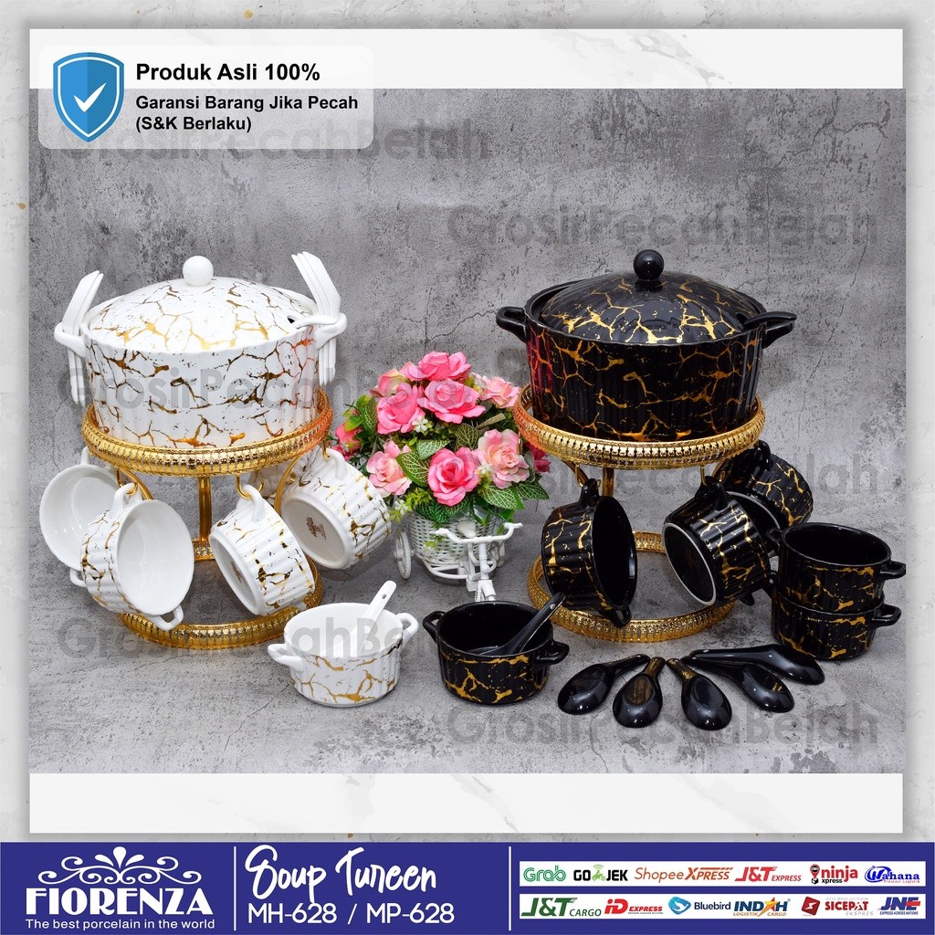 Mangkok Set Sop Keramik Dengan Rak Fiorenza Motif Marble 628