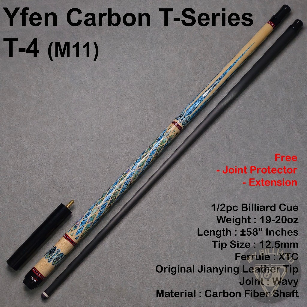 YFEN T Series T4 Yfen M11 Stick Billiard Yfen Carbon Cue 12.5mm + Extension - YF Series Jianying T-4