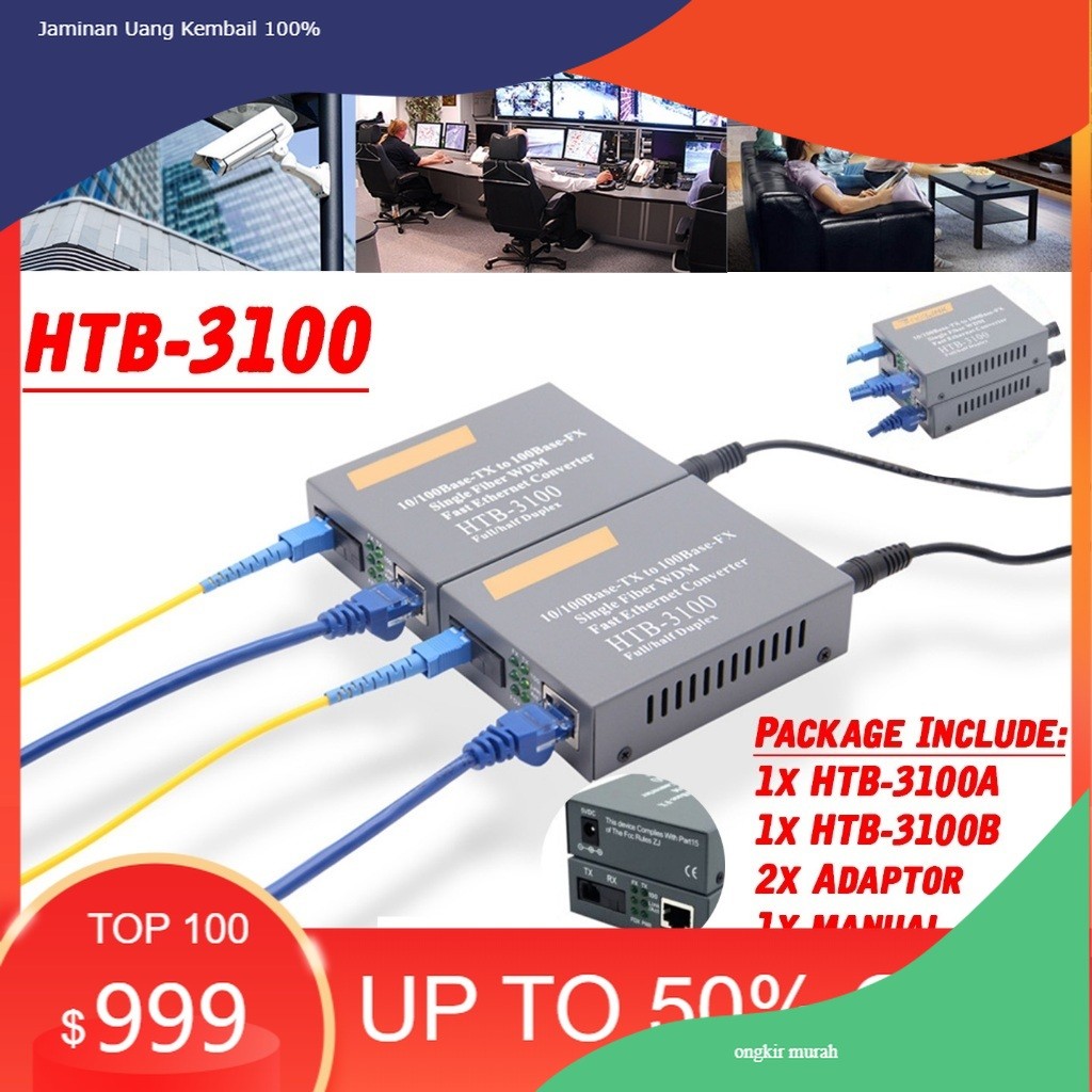 HTB3100 Media Converter Fiber Optic / FO Converter 1 Pair 100 Mbps Fiber Optik  RJ45 HTB3100 HTB-310