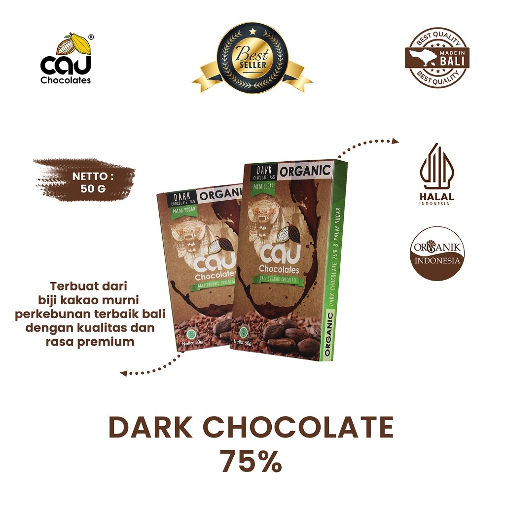 

CAU CHOCOLATES - Organic Dark Chocolate / Coklat Organik 75% dengan Gula Palem 50 gr