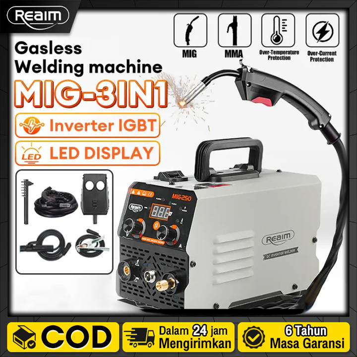 Reaim MIG-250 IGBT Mesin Las Inverter 450 Watt MMA/MIG/TIG Mesin Trafo Las Welding Machine TERLARISS