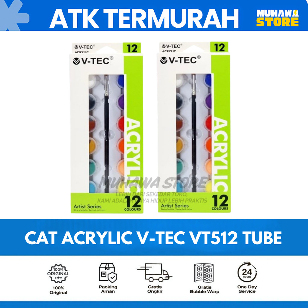 

ACRYLIC COLOUR VT-512 TUBE 12 WARNA V-TEC / CAT AKRILIK SET 1 SET 12 WARNA