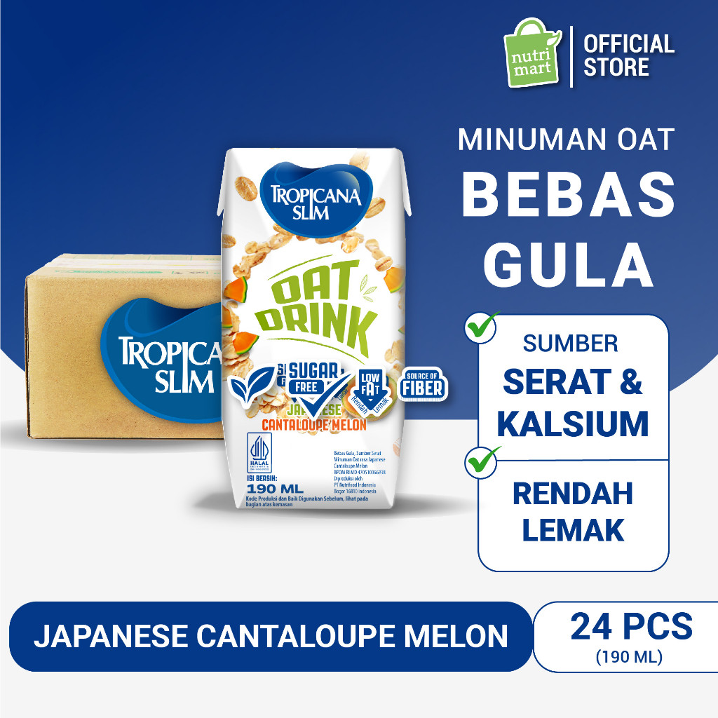 

1 Karton - Tropicana Slim Oat Drink Japanese Cantaloupe Melon 190 ml (RTD) - Minuman Oat Vegan Plant Based Bebas Gula