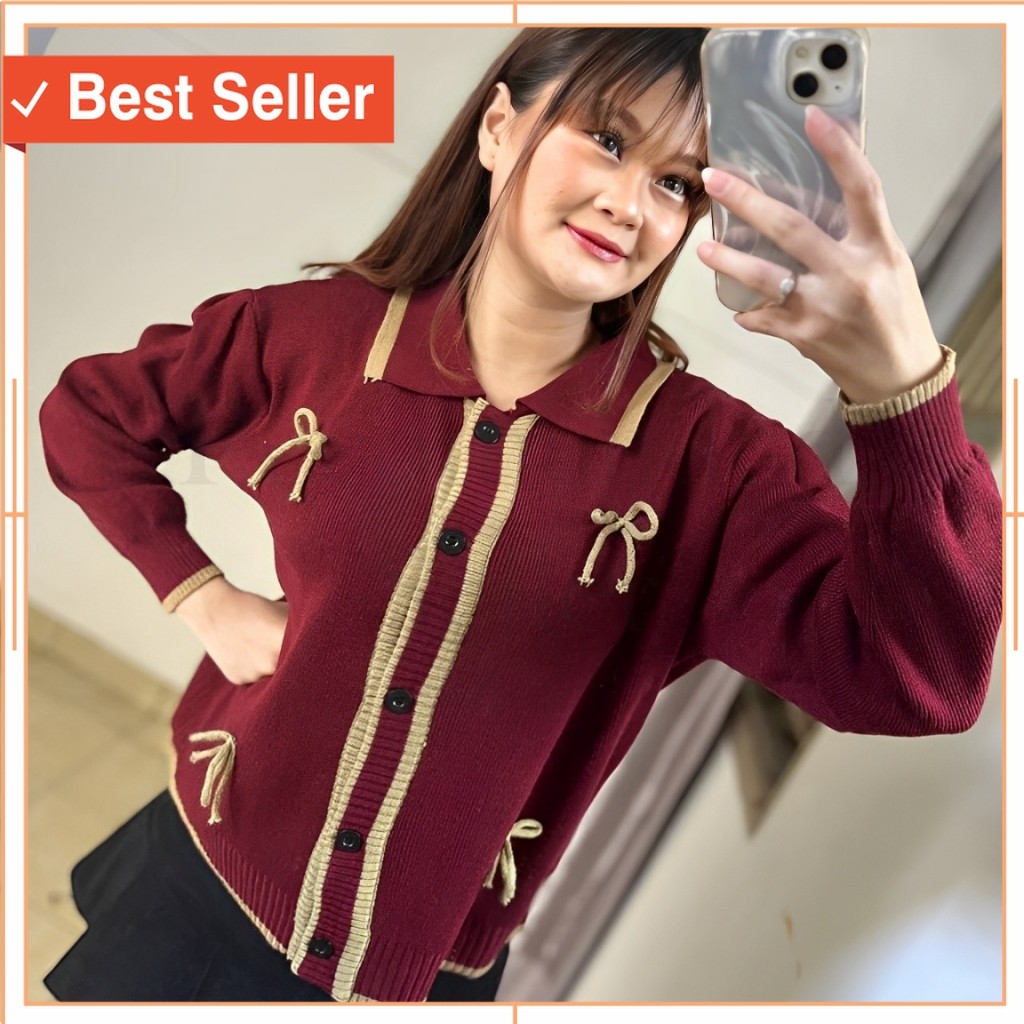 Baju Wanita Termurah Keren Promo Diskon / Sifa.id - Rebecca Cardigan Pita Conquette Rajut Wanita - K