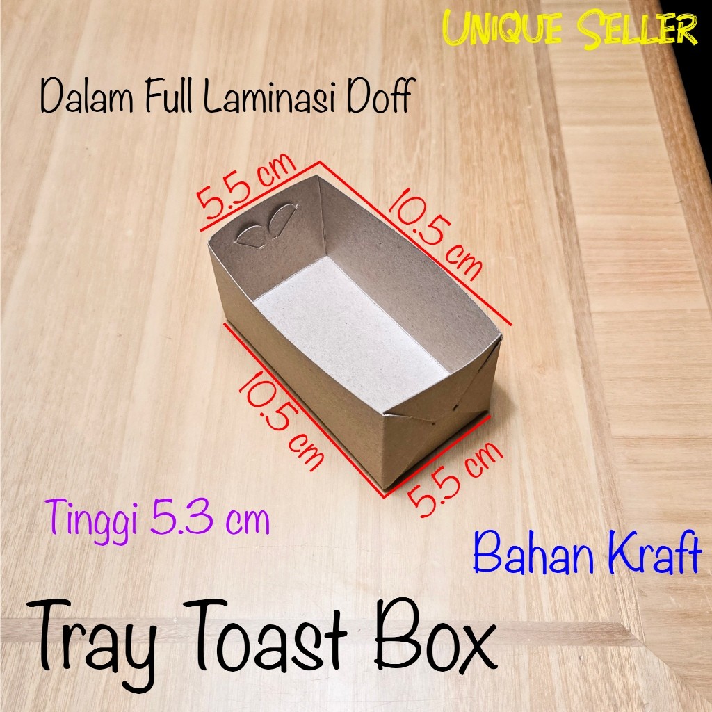 

[Isi100] Tray Toast Box Kraft Laminasi 10.5x5.5x5.3 cm / Dus Toast Box Kraft / Dus Tray Roti Bakar / Tray Roti Kue Sample Tester Kromboloni Cromboloni Kotak / Tray Dus Roti Kue Kotak Kraft Laminasi / Dus Toast Box
