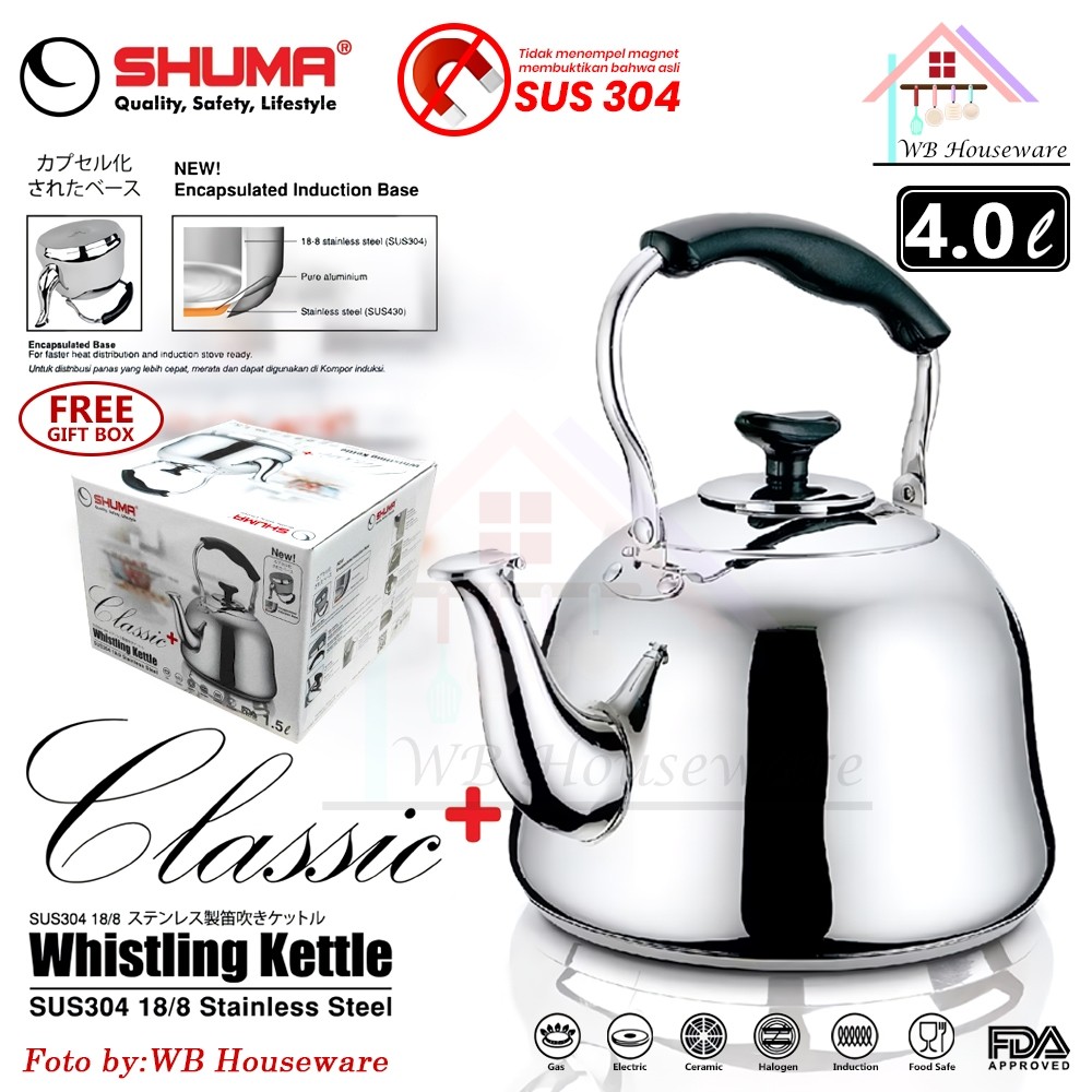 Shuma Teko Bunyi Stainless SUS 304 Tebal Tahan Karat 4L / Whistling Kettle Classic Premium