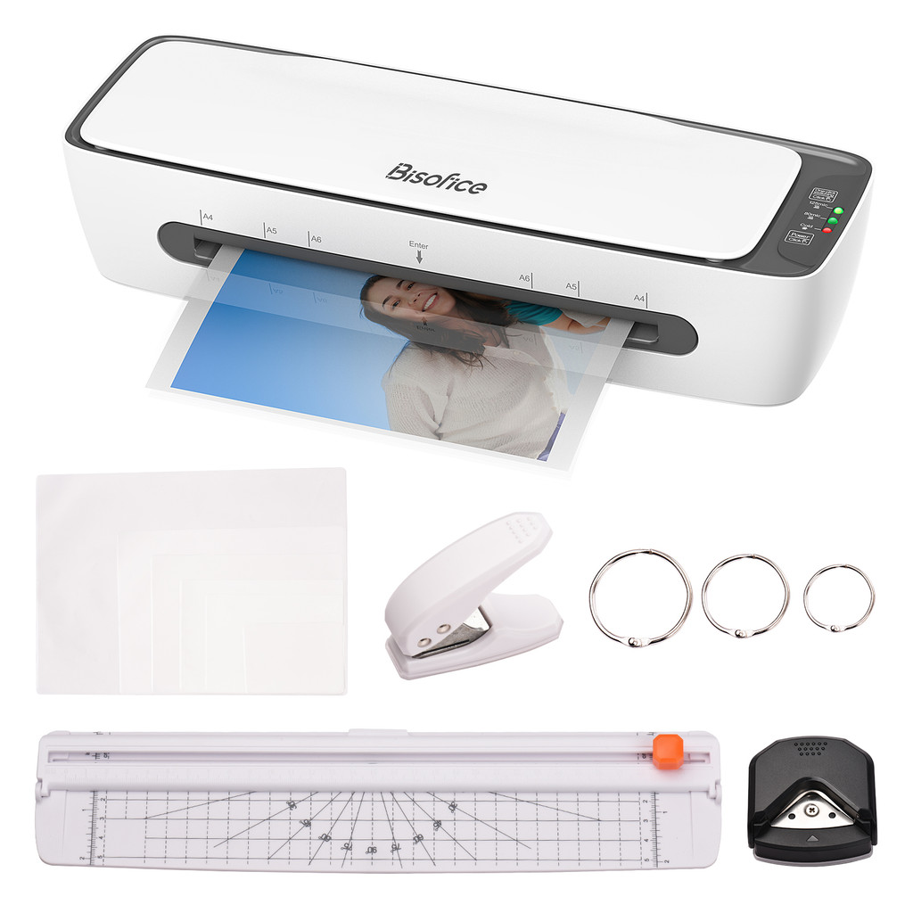

SL688 A4 Desktop Laminator Machine Hot and Cold Lamination Paper Cutter Trimmer Rounder Hole Puncher Binding Hoop for A4/A5/A6