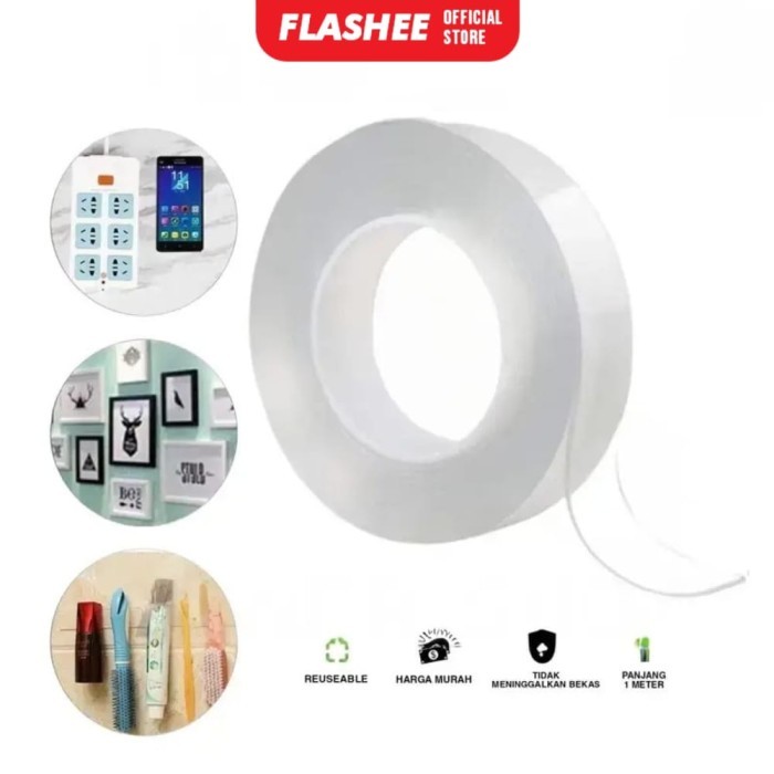

Flashee Double Tape Nano Magic 3 Meter Isolasi Bening 3 Meter Roll Dobel Solatip Selotip Transparan