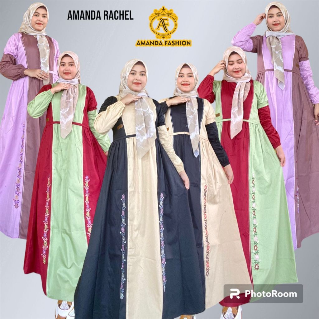 Gamis Amanda Rachel Bordir Cotton Premium Lengan Random (Free Goodie Bag & Pouch)