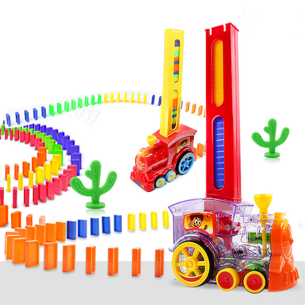 1 Toy Train And 60 Domino Cards Trolley Toy Model Train Domino Rainbow Wood Domino Blocks Kids Child