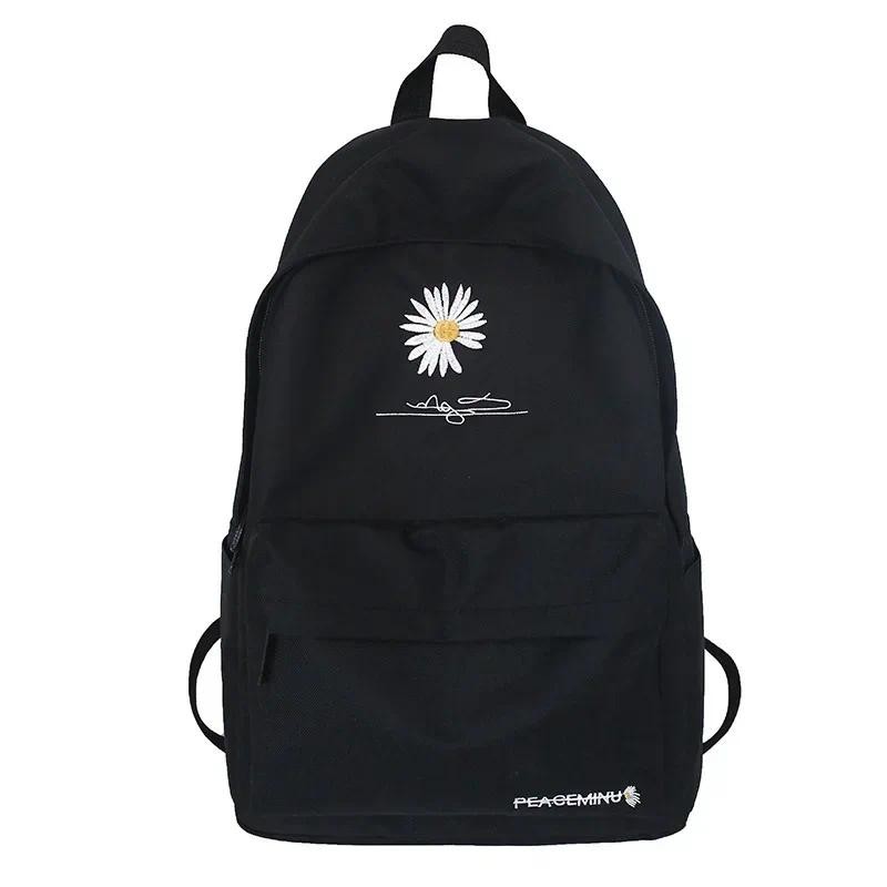 

Teen School Bag for Girls Backpack Women Printing Bookbags Middle Student Schoolbag Large Black Cute Flowers Nylon Bagpack