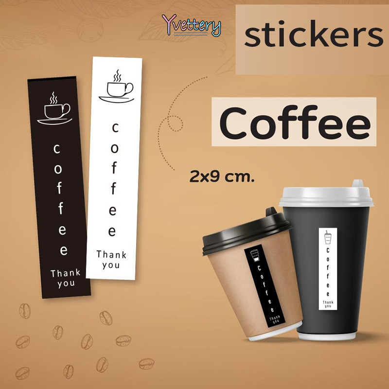 

❤️COD Stiker Cangkir Kopi Stiker Persegi Panjang Hitam Putih Stiker Kemasan Perekat Non Pengeringan-Yy