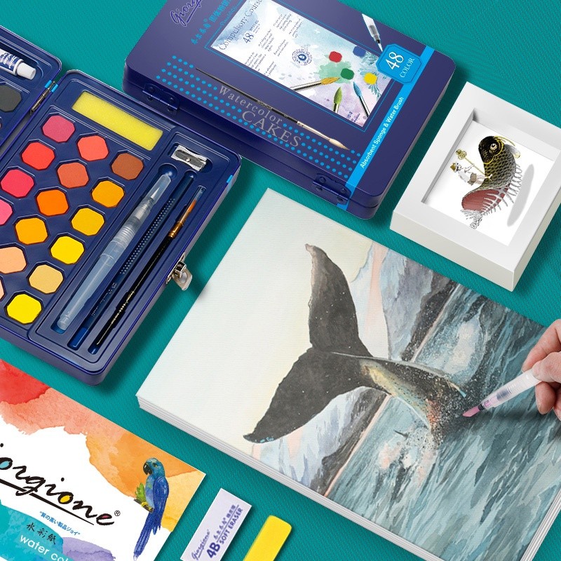 

BOBOMART Giorgione Solid Watercolor Paint G-900 12/18/24/36/48 Warna, Cat Air Premium dengan Kuas