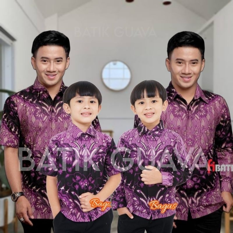Seragam Batik Zain COUPLE SWEET - COUPLE BATIK AYAH DAN ANAK COWOK BATIK UNGU PURPLE LILAC VIOLET - 