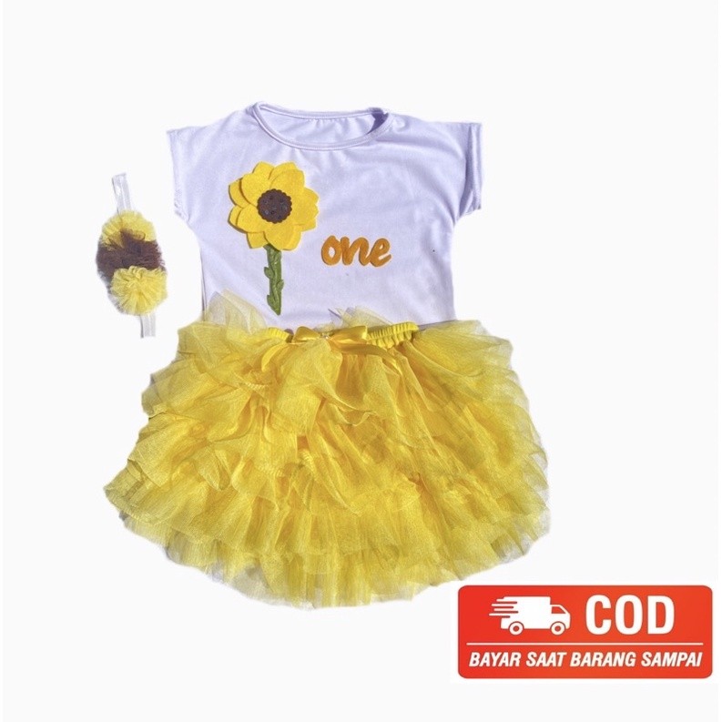 

__(( ROK TUTU ANAK | setelan tutu gotik sunflower free nama dan bando 1-10th ___(((