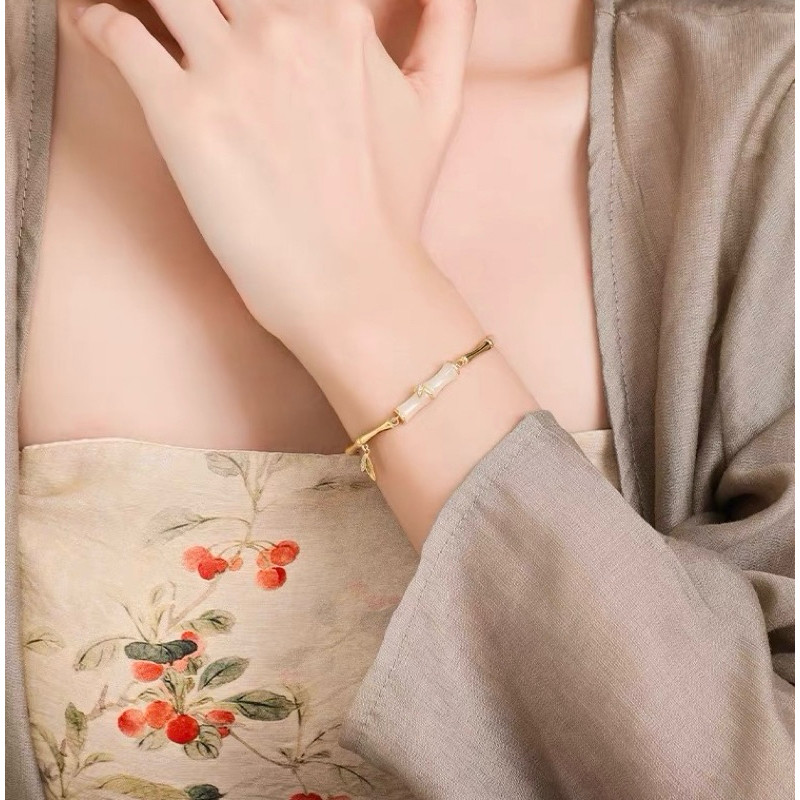 Gelang bambu lapis emas 24k gelang giok wanita segmen bambu hetian asli china ori sehat dan beruntun