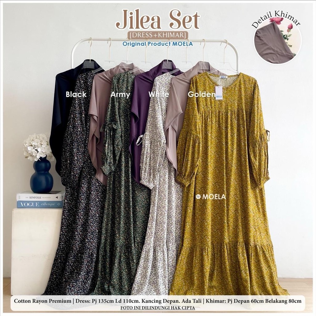 JILEA SET DRESS HIJAB BAHAN KATUN RAYON PREMIUM ORI BY MOELA