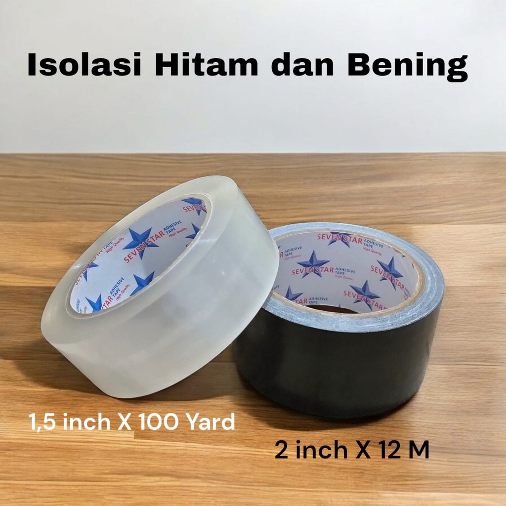 

Plakban opp clear bening dan Isolasi Hitam_Isolasi Bening 1,5 inch_12M /Hitam 2 inch_100 YARD