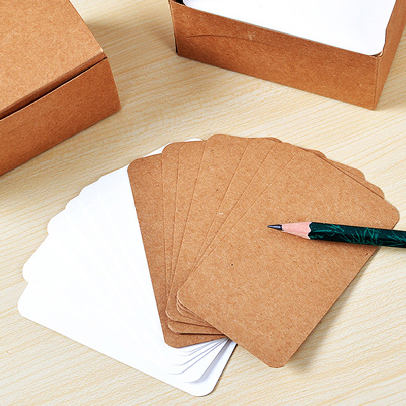 

100x Simple Blank Kraft Paper Cardboard Bookmark Freehand DIY Rectangle Mini Message Card Hard Cardstock Student Wordcard
