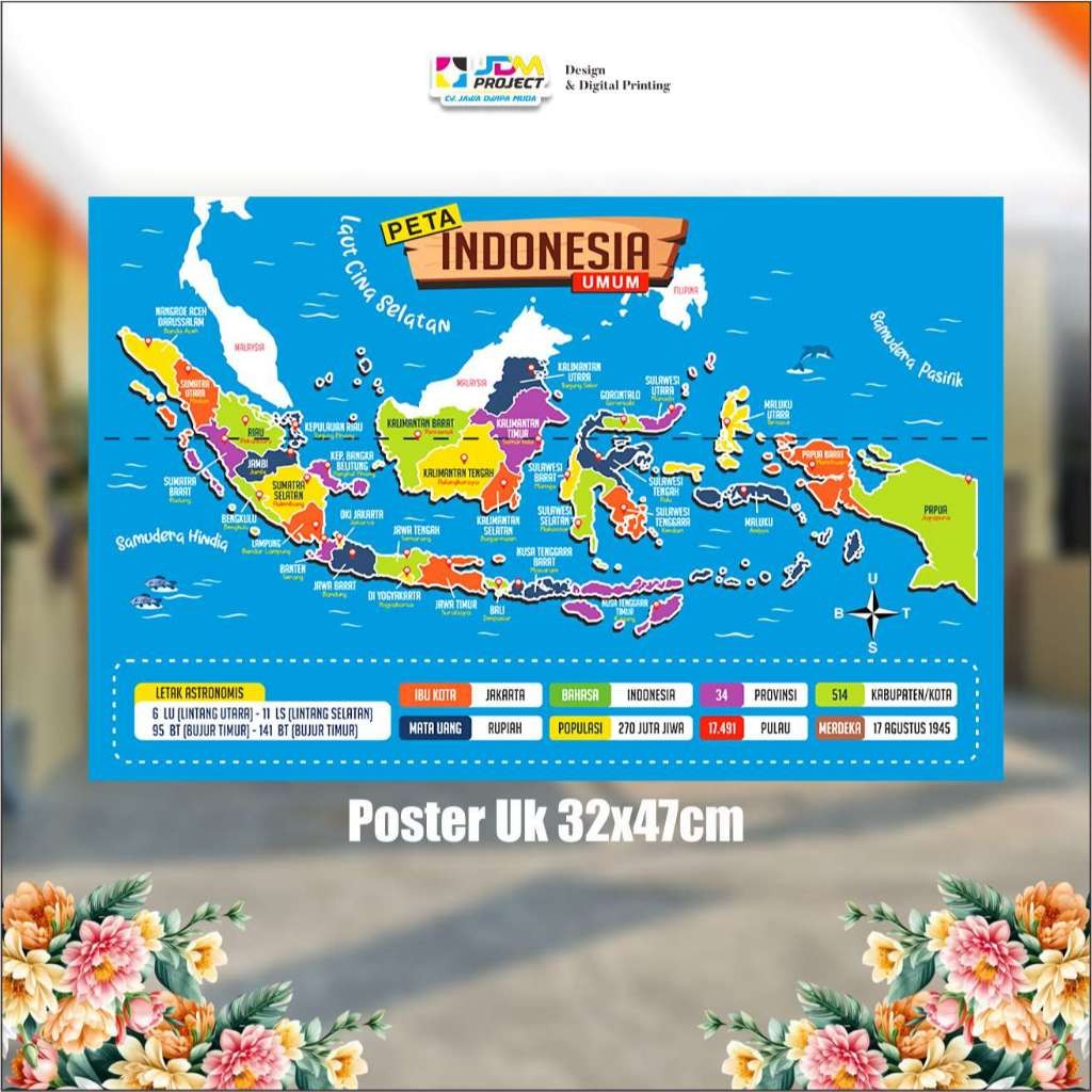 Cetak Kilat - Poster Peta Indonesia / poster belajar peta Indonesia