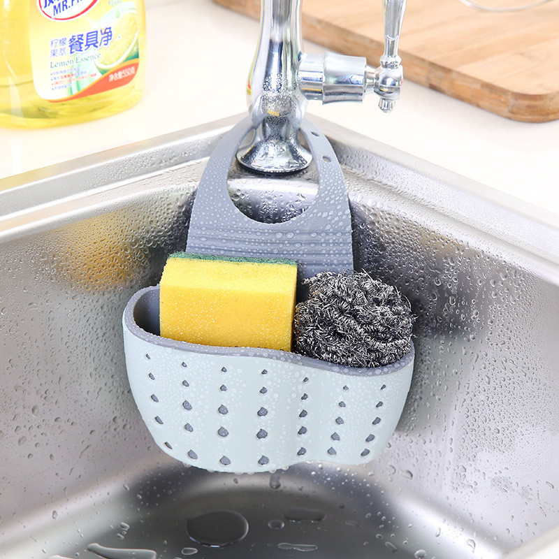 

1Pc Sky Blue Creative Sink Storage And Drainage Rack Hanging Bag Kitchen Faucet Adjustable Storage And Hanging Basket