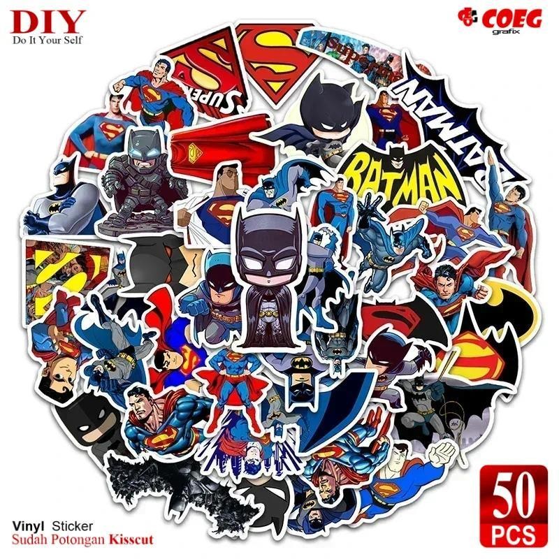 

50 PCS Batman & Super-Man Ledger Stickers CG94 - Stiker Anime Superhero - Tahan Air & Waterproof - Decals Sepeda, Helm, Buku Dll