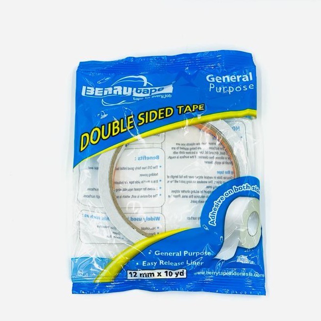 

( StaLand ) DOUBLE TAPE BERRY 12 MM / Isolasi Selotip 2 Sisi Double Side Tape Berry 12 MM 1/2" Inch x 10 Yard