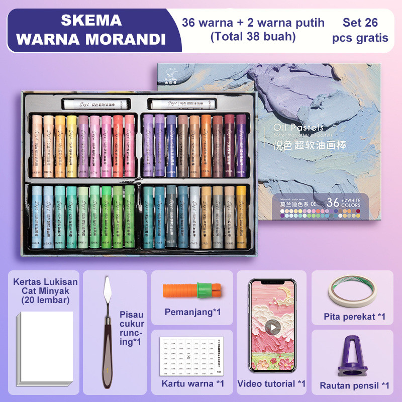 

mg Warna Berat Pastel Minyak Morandi Krayon Cat Minyak Warna Soft OIL PASTEL 1 set isi 24 / 36