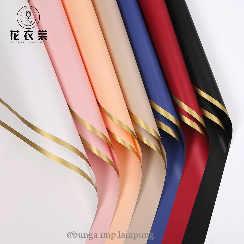 

(5 lembar) Kertas Buket Cellophane Solid List Gold