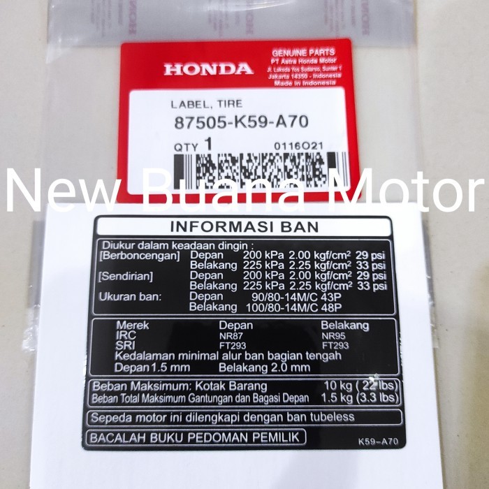 Stiker Label Tire Ban New Vario 150 2018 Honda berkualitas