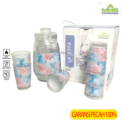 MMS Drink Set LAZETTA Pitcher Set Teko/Gelas Beranak Teko Aesthecthic 5Pcs SerbaGuna Motif Burung