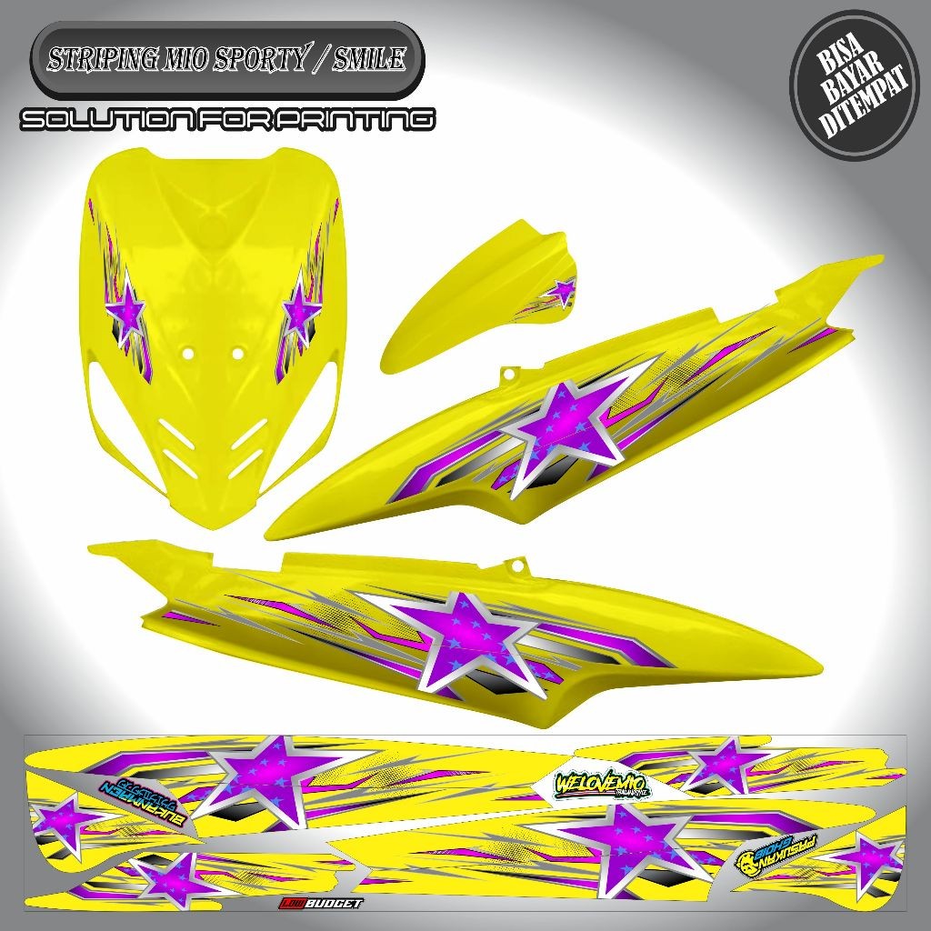Striping Variasi Bintang Ungu Sticker Yamaha Mio Garvis / Mio Sporty / Mio Smile  Keren Simple Murah