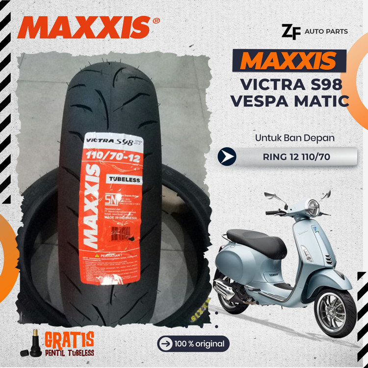BAN MOTOR VESPA MAXXIS VICTRA Ring 12 TUBELESS DEPAN BELAKANG