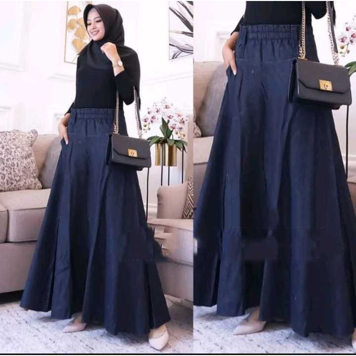 Rok Jeans Payung panjang Size Big Jumbo Karet Melar/ ROK KLOK