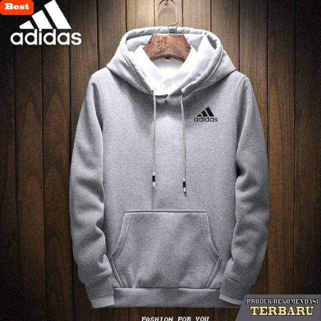 hoodie pria keren Jaket Pria Wanita Sweater Hoodie Adidas Sport Pria Jaket Hoodie Distro - Abu-abu