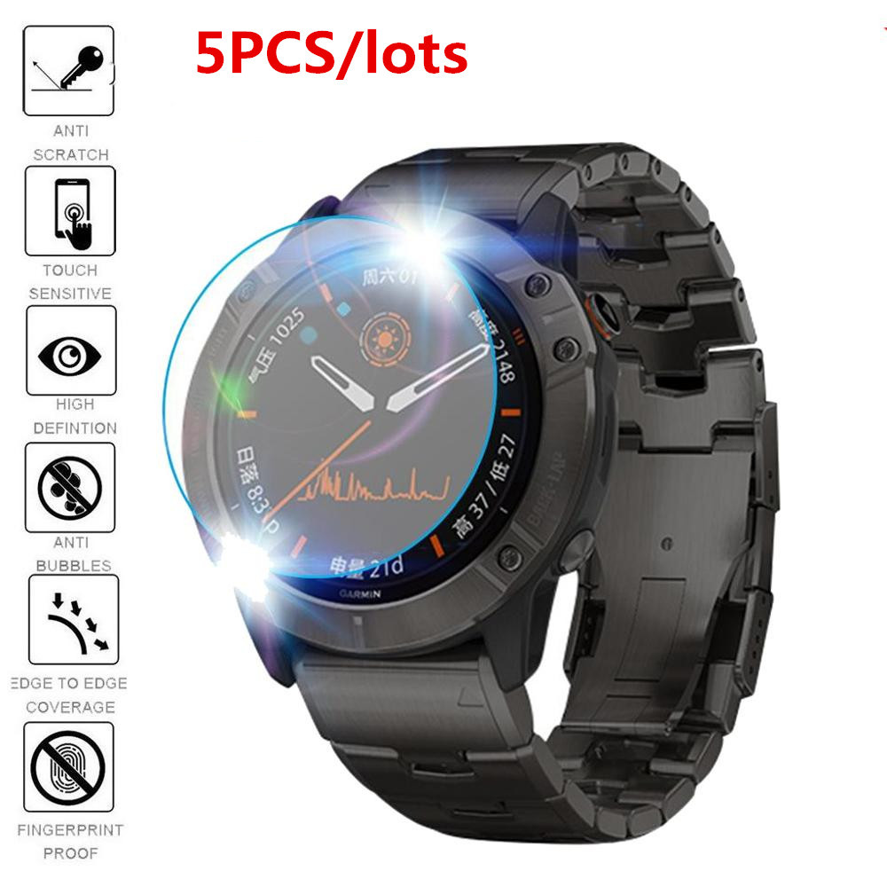 5pcs For Garmin Fenix 6 Pro / Fenix 6X Pro Solar Tempered Glass Premium Screen Protector Film Garmin