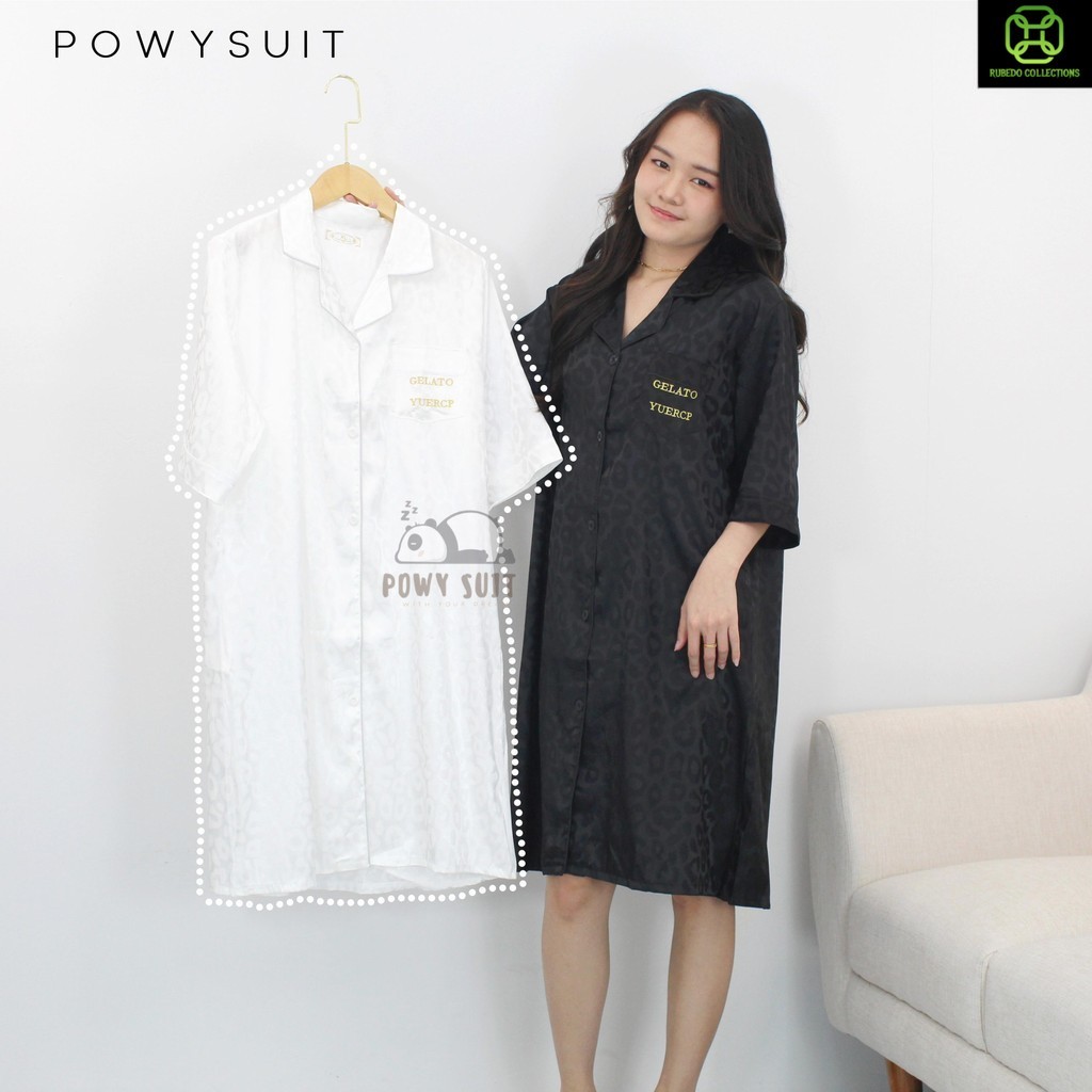 GN Leopard Daster Motif Macan Powysuit Dress Jumbo Wanita Satin Dewasa Kancing Baju Tidur Busui