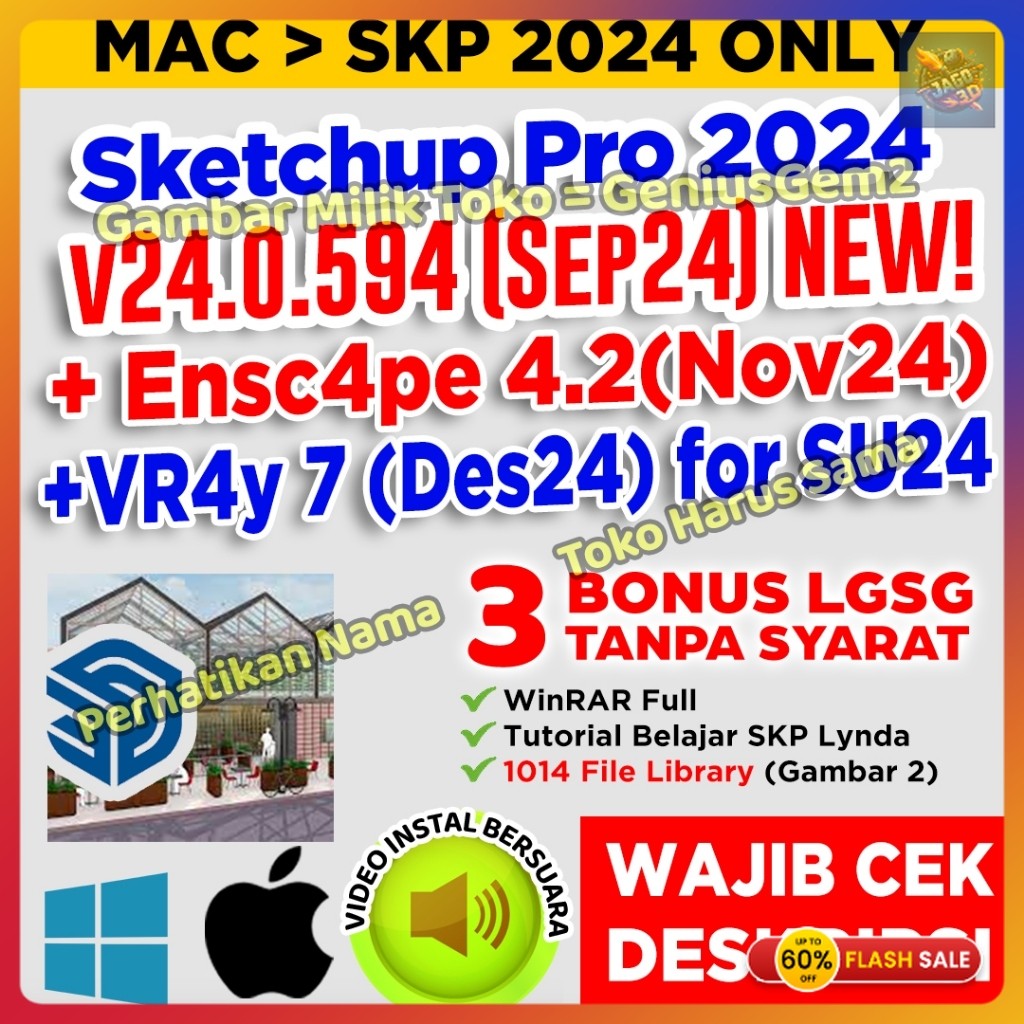 Sketchup Pro 2024+Vray +Enscape INCLUDE VERSI TERBARU
