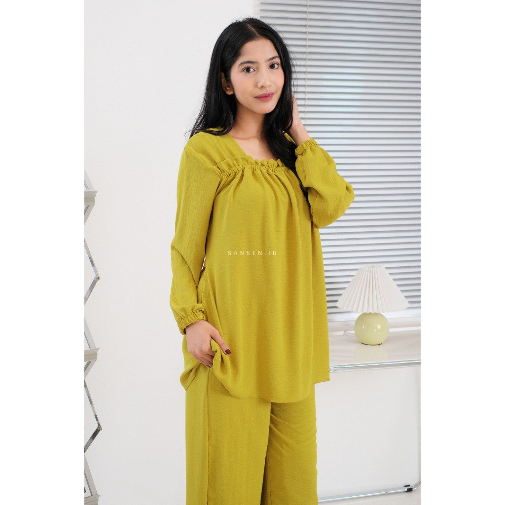 SETELAN BAJU WANITA DEWASA ANAK / One Set Fuji Lengan Panjang Bahan Crinkle Airflow
