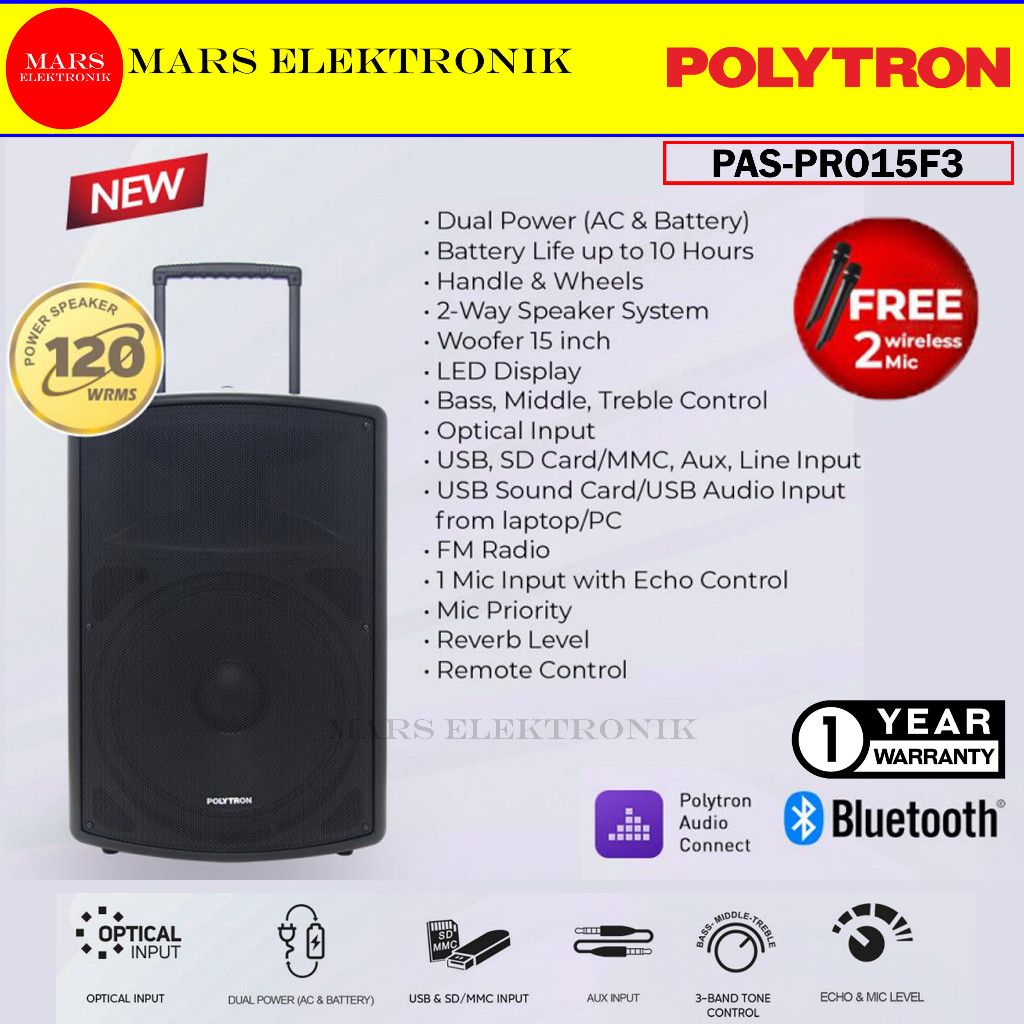 SPEAKER POLYTRON PASPRO15F3 ( FREE 2 MIC ) - SPEAKER PORTABLE TROLI POLYTRON PAS PRO 15 - READY