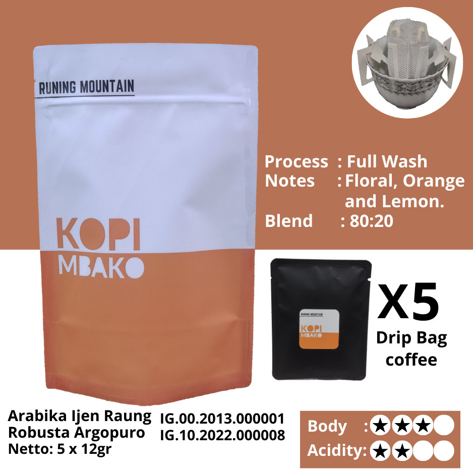 

Drip Bag Coffee Blend, , 80:20 Running Mountain by Mbako Kopi