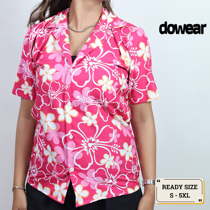 Hem Baju Shirt Kemeja Motif Pria Wanita Unik Bermotif Premium Oversize Jumbo BUNGA PINK 239  5XL