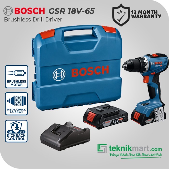 Bosch Brushless Drill Driver / Bor Obeng Baterai 18v 13mm GSR 18V-65