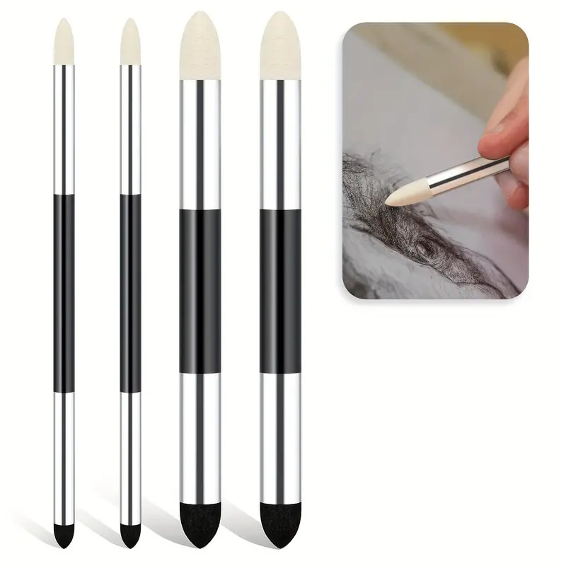

4pcs 4-Pack Dual-Headed Sketch Pens: Round Foam, Sponge, and Felt Tips for Artists, Reusable & Washable Drawing Tools